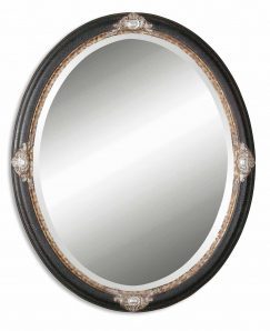 Imperial Black Crackle Oval Mirror