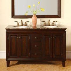 55 Inch Small Furniture Style Double Sink Vanity With Baltic Brown Granite