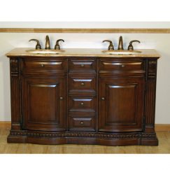 60 Inch Furniture Style Double Sink Vanity With Travertine Top