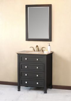 30 Inch Modern Single Sink Bathroom Vanity in Black with Matching Mirror