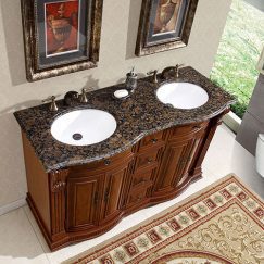 55 Inch Double Sink Vanity with Baltic Brown Top and Undermount White Ceramic Sinks