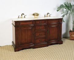 60.5 Inch Double Sink Bathroom Vanity with Antique Mahogany Finish