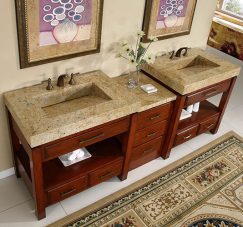 92 Inch Double Sink Vanity with Natural Cherry Finish and Kashmir Gold Granite