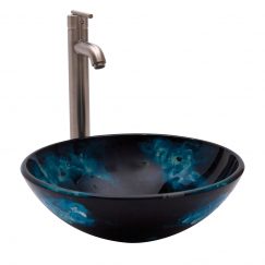 Sky Blue Round Glass Vessel Sink