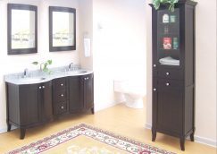 60 Inch Double Sink Bathroom Vanity with Dark Mahogany Finish and White Marble Counter Top 