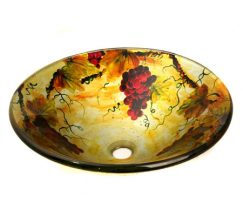 Yellow and Gold Vine Patterned Glass Vessel Sink