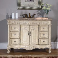 48 Inch Single Sink Vanity with Antique White Finish and Travertine Top