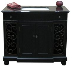 42 Inch Single Sink Bathroom Vanity with Distressed Black Finish and Black Granite