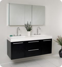 54.25 Inch Black Modern Double Sink Bathroom Vanity with Medicine Cabinet