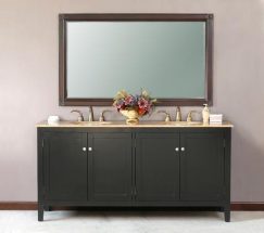 73 Inch Double Sink Vanity With Black Finish and Travertine Top