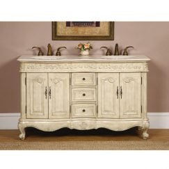 58 Inch Double Sink Bathroom Vanity in Antique White Finish