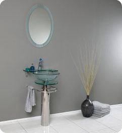 20.75 Inch Modern Glass Bathroom Vanity with Frosted Edge Mirror
