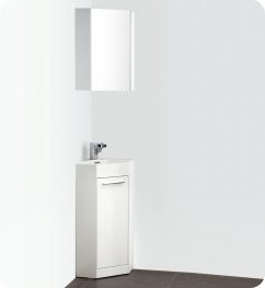 14 Inch White Modern Corner Bathroom Vanity with Optional Medicine Cabinet