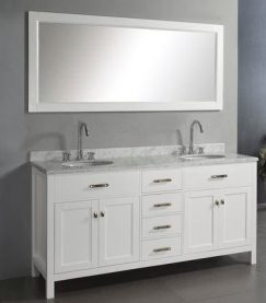 72 Inch Double Sink Vanity With White Finish and Italian Carrera White Marble Top