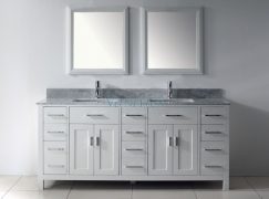 75 Inch Double Sink Bathroom Vanity with Marble Top in White