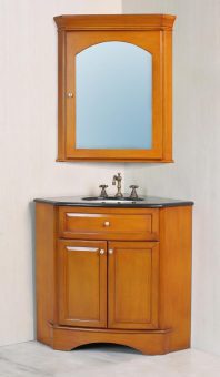 28 Inch Corner Single Sink Vanity with Black Galaxy Granite Top and Mirror