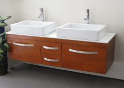 60 Inch Modern Wall Mount Double Sink Vanity in Toffee Finish