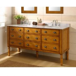 70 Inch Mission Style Double Sink Vanity with Carerra White Marble