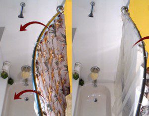 Rotating shower curtain rod