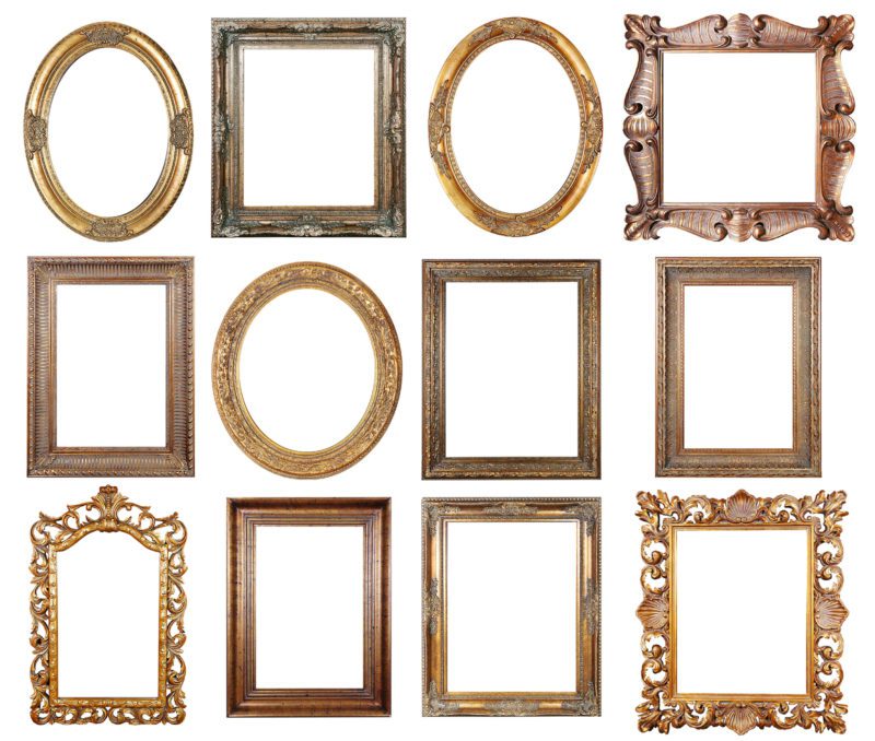 Picture gold frames with a decorative pattern