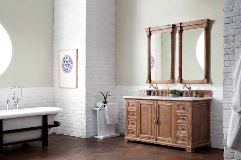 60 Inch Double Sink Bathroom Vanity in Driftwood Finish