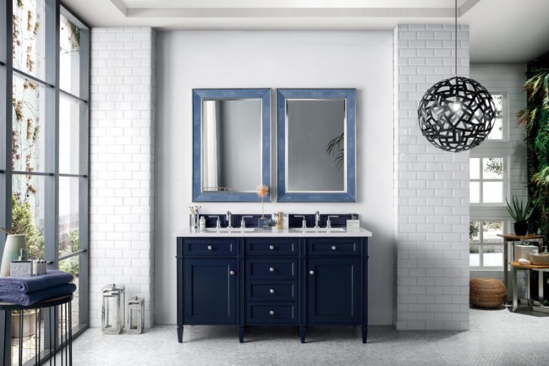 60 Inch Double Sink Bathroom Vanity in Victory Blue with Choice of Top