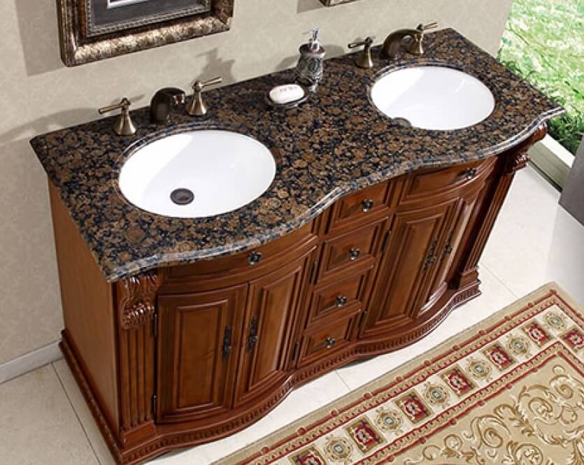 55 Inch Double Sink Vanity with Baltic Brown Top