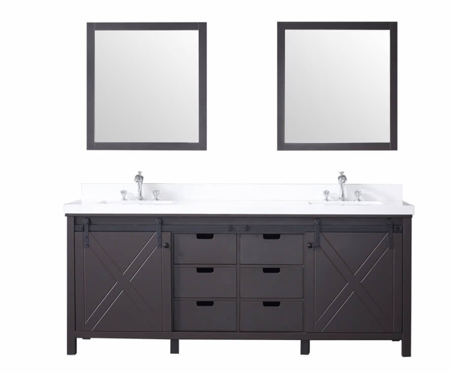 80 Inch Double Sink Bathroom Vanity in Brown with Barn Door Style Doors