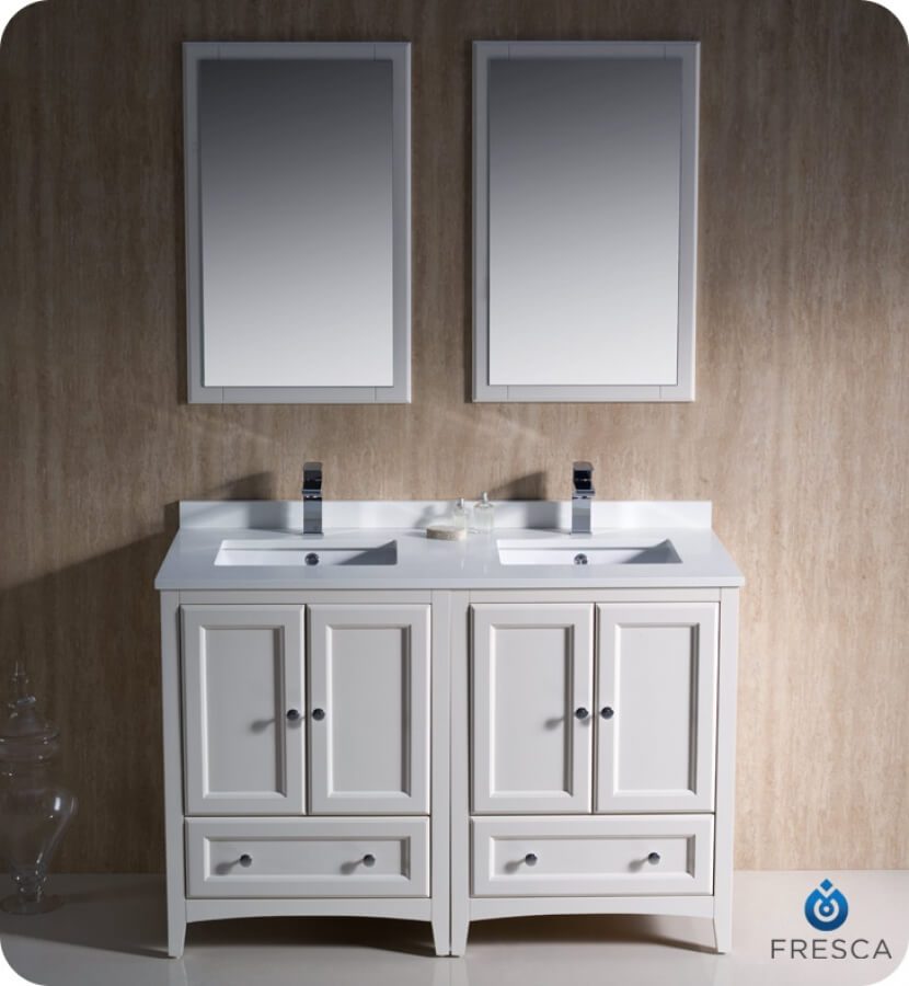 48 Inch Double Sink Bathroom Vanity in Antique White
