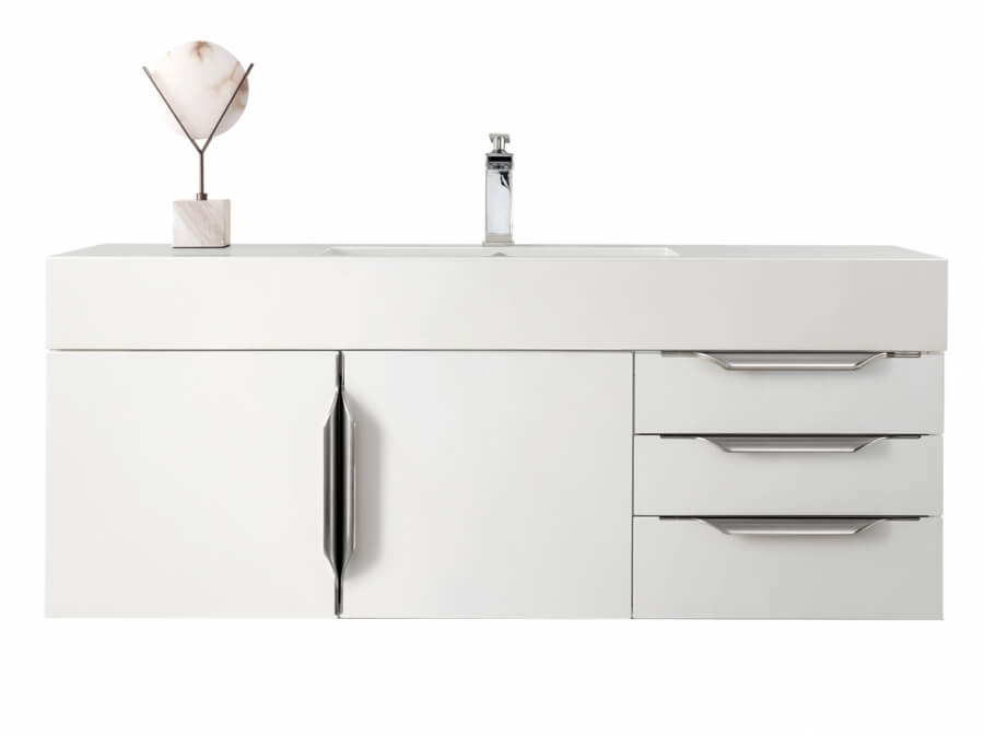 48 Inch Single Sink Bathroom Vanity in Glossy White with Electrical Component