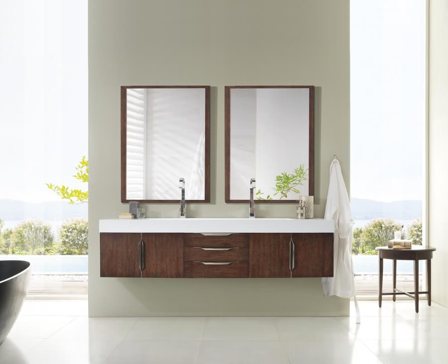 73 Inch Double Sink Bathroom Vanity in Coffee Oak with Solid Surface Top