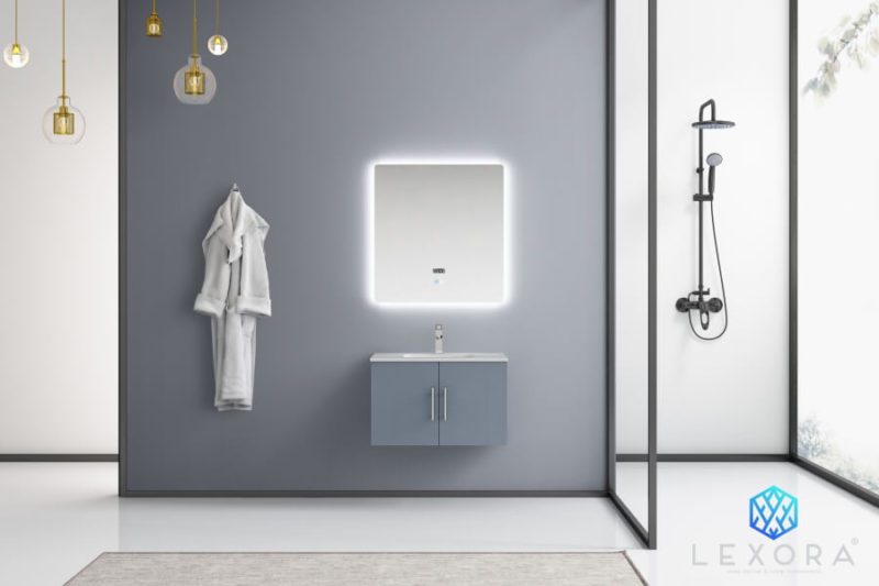 30 Inch Single Sink Wall Mounted Bathroom Vanity in Dark Gray