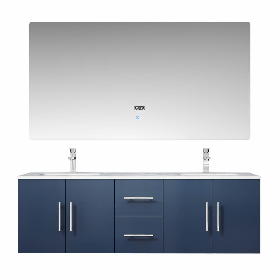 60 Inch Blue Double Sink Wall Mounted Bathroom Vanity