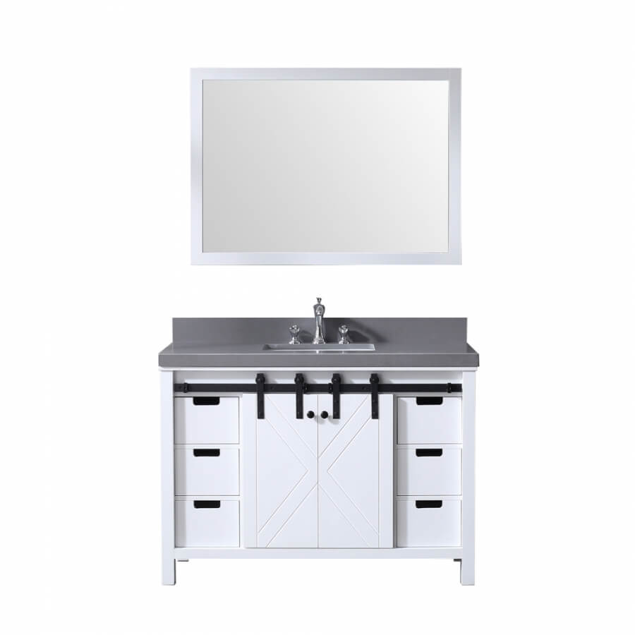 48 Inch Single Sink Bathroom Vanity in White with Barn Door Style Doors