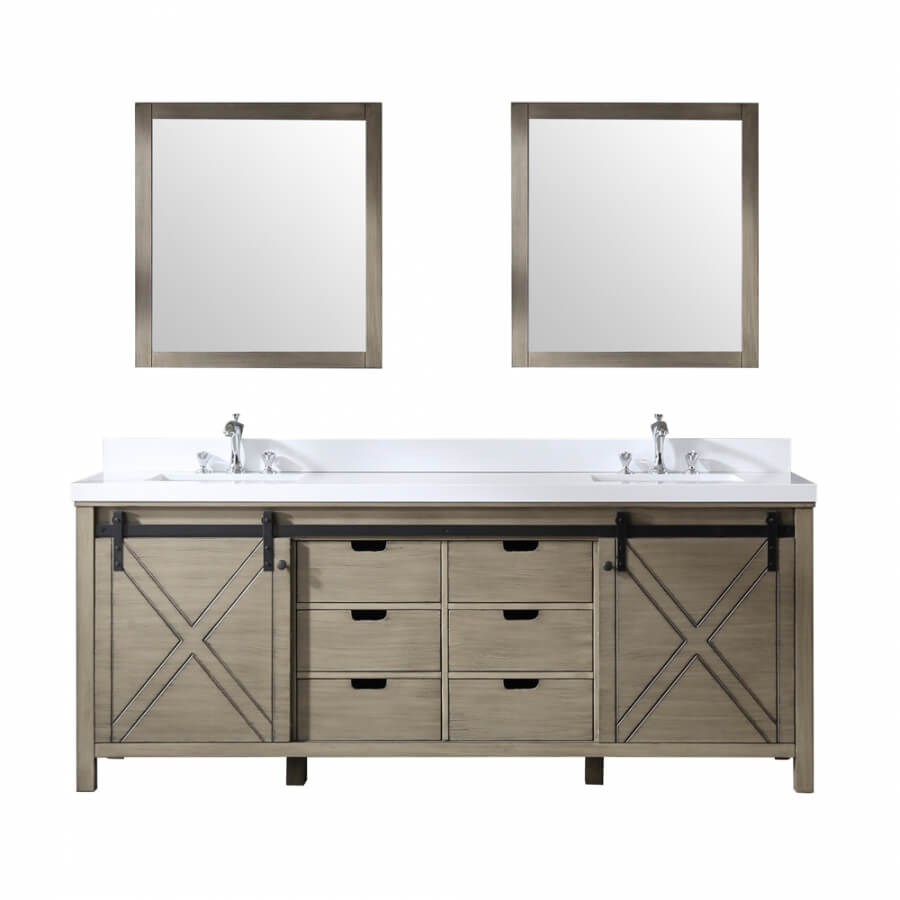 84 Inch Double Sink Bathroom Vanity in Ash Gray with Barn Door Style Doors