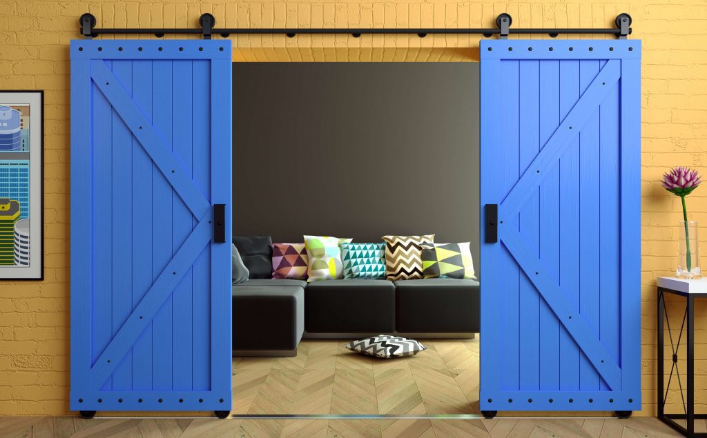 blue sliding barn doors