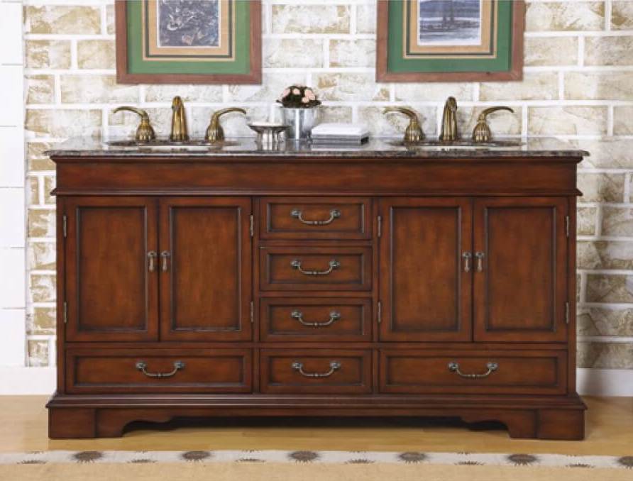60 Inch Furniture Style Double Sink Vanity with Travertine