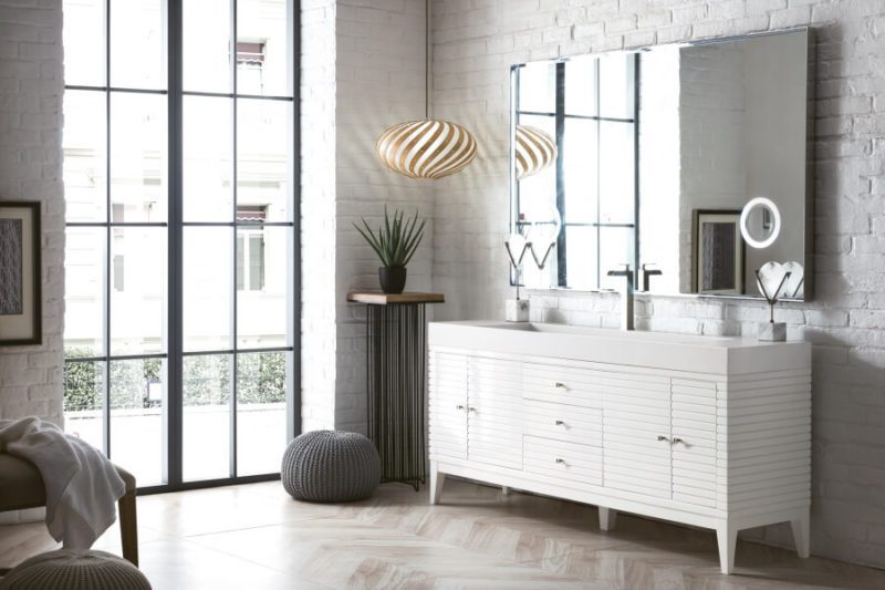 72 Inch Single Sink Bathroom Vanity in Glossy White with Electrical Component