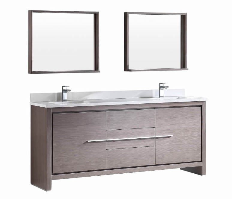 72 Inch Gray Oak Modern Double Sink Bathroom Vanity