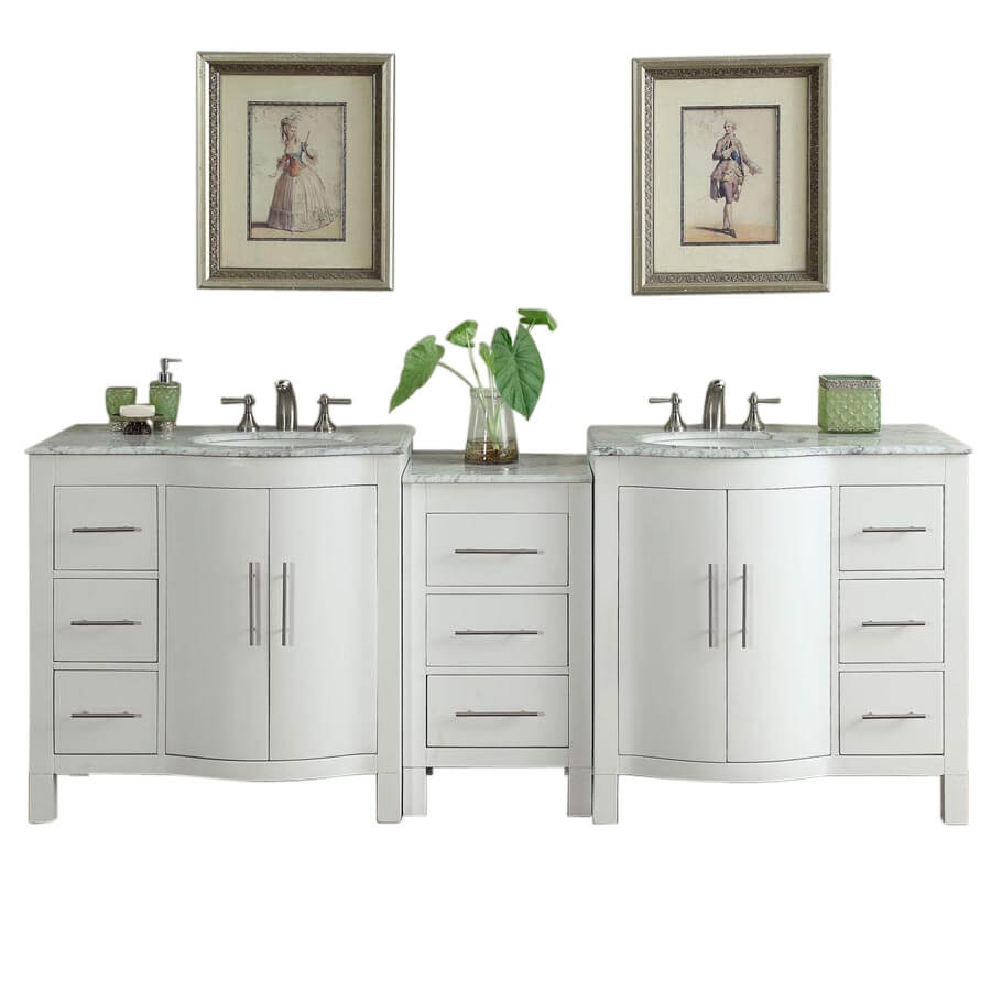 89 Inch Double Sink Bathroom Vanity with Offset Sinks