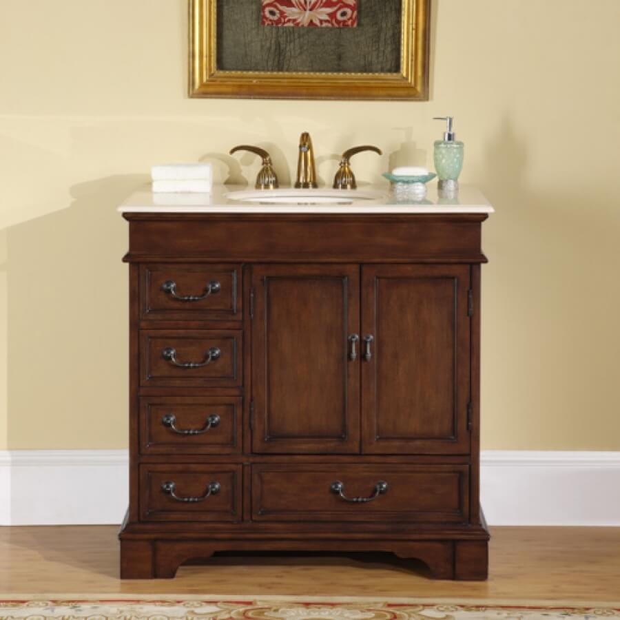 36 Inch Single Sink Bathroom Vanity with Marble