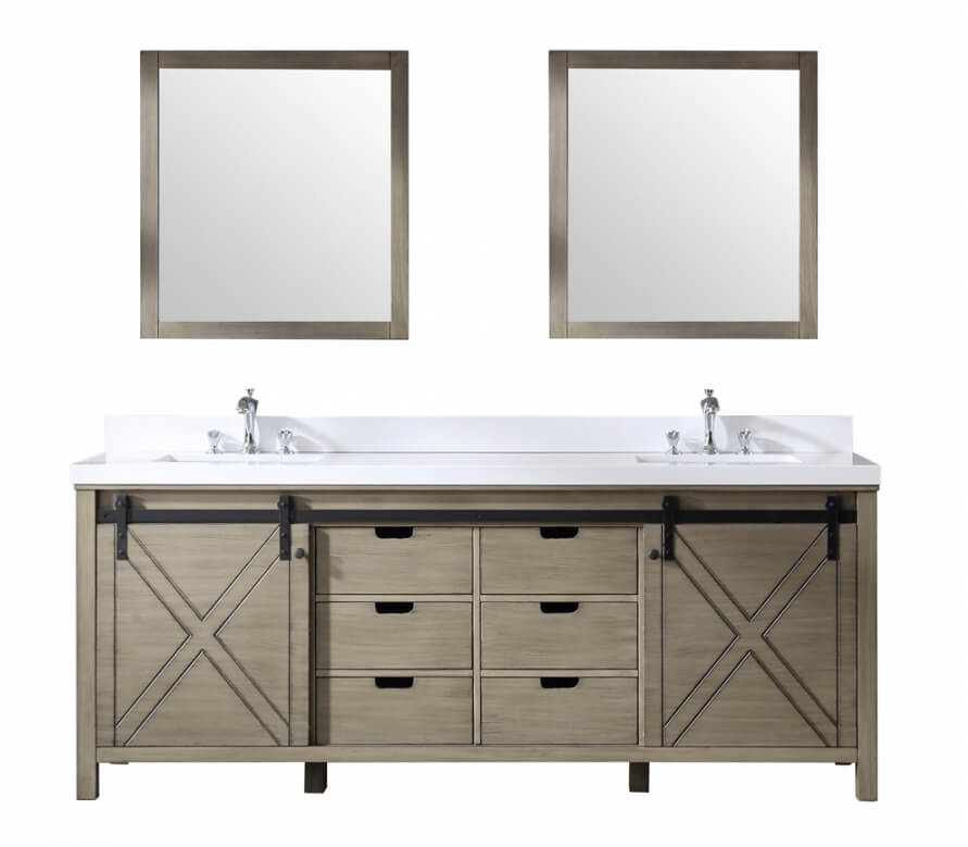 84 Inch Double Sink Bathroom Vanity in Ash Gray with Barn Door Style Doors
