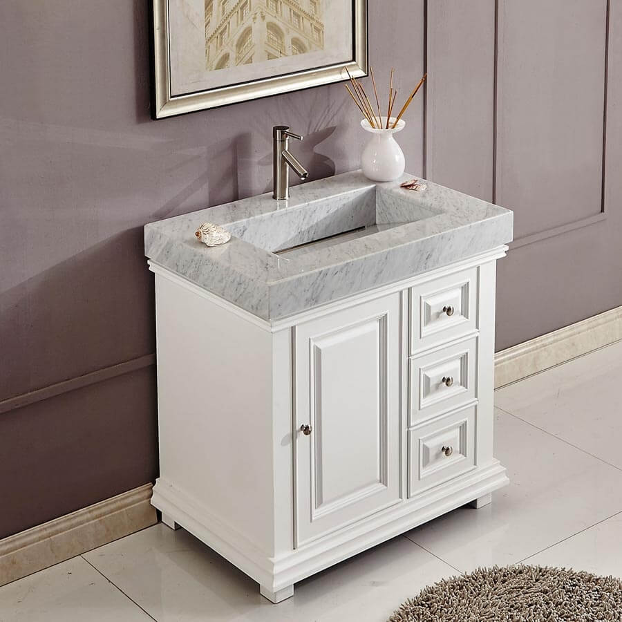 36 Inch Single Sink Bathroom Vanity in White with Offset Drain