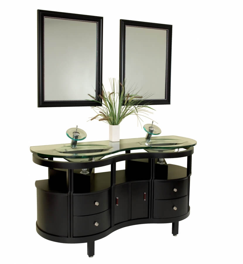 63 Inch Espresso Modern Bathroom Vanity with Mirrors