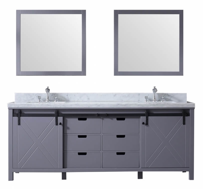84 Inch Double Sink Bathroom Vanity in Dark Gray with Barn Door Style Doors