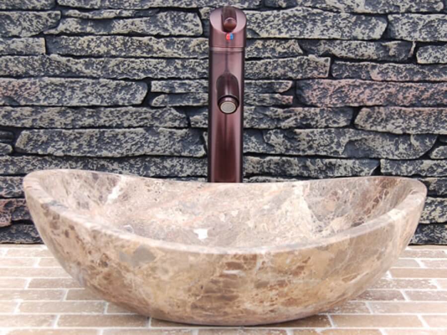 Natural Stone Canoe Vessel Sink in Emperador Marble
