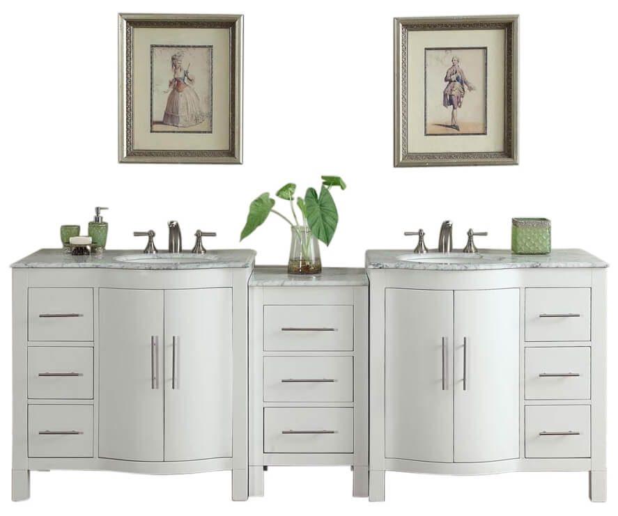 89 Inch Double Sink Bathroom Vanity with Offset Sinks