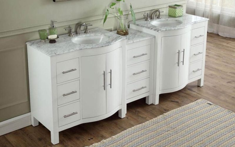 89 Inch Double Sink Bathroom Vanity with Offset Sinks