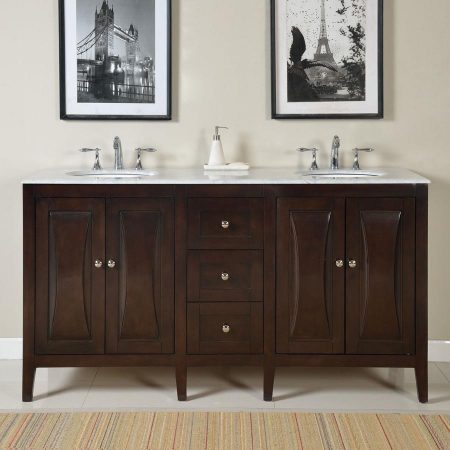 68 Inch Modern Double Bathroom Vanity with a Carrara White Marble Counter Top