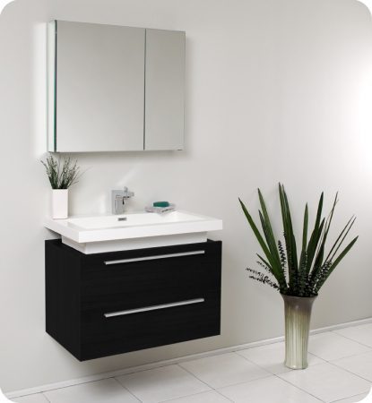 31.25 Inch Black Modern Bathroom Vanity with Medicine Cabinet